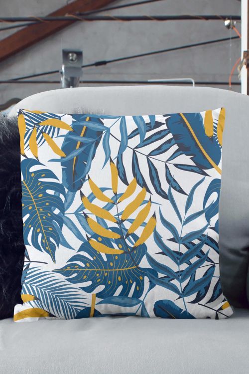 Poduszka Blue Gold Leaves