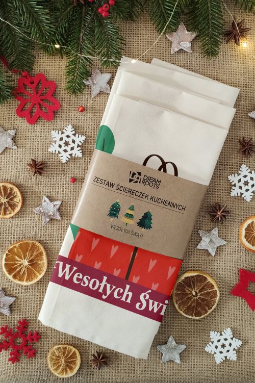 Komplet trzech świątecznych ręczników kuchennych Wesołych Świąt