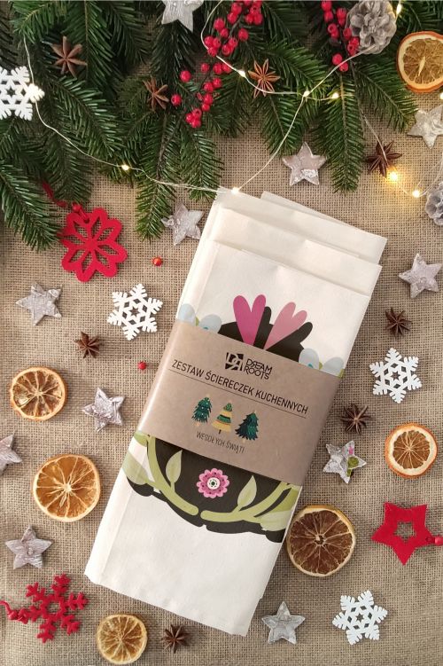 Komplet trzech świątecznych ręczników kuchennych Królowa Mama