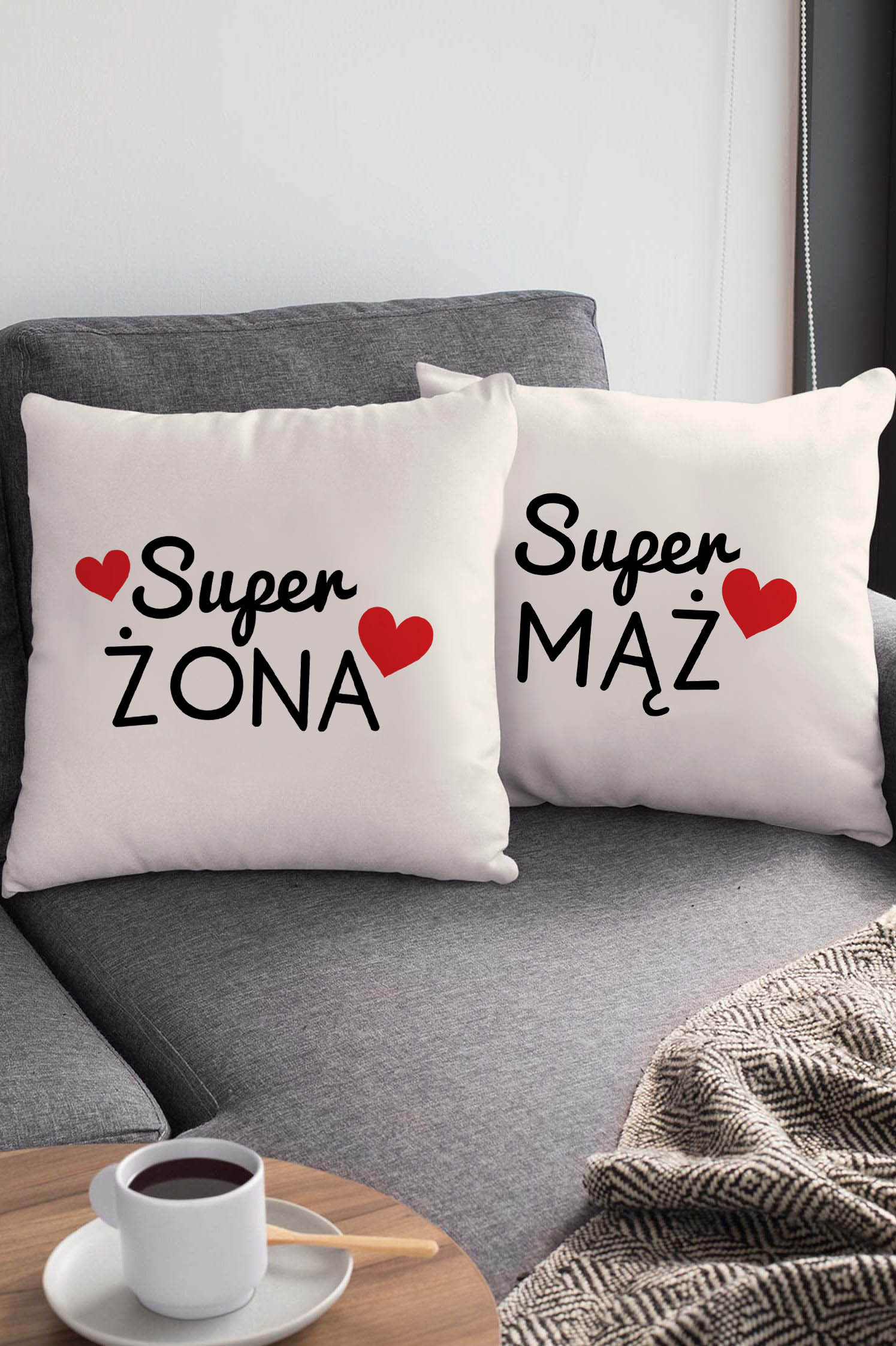 Komplet Poduszek Bawełnianych Canvas Super Żona Super Mąż