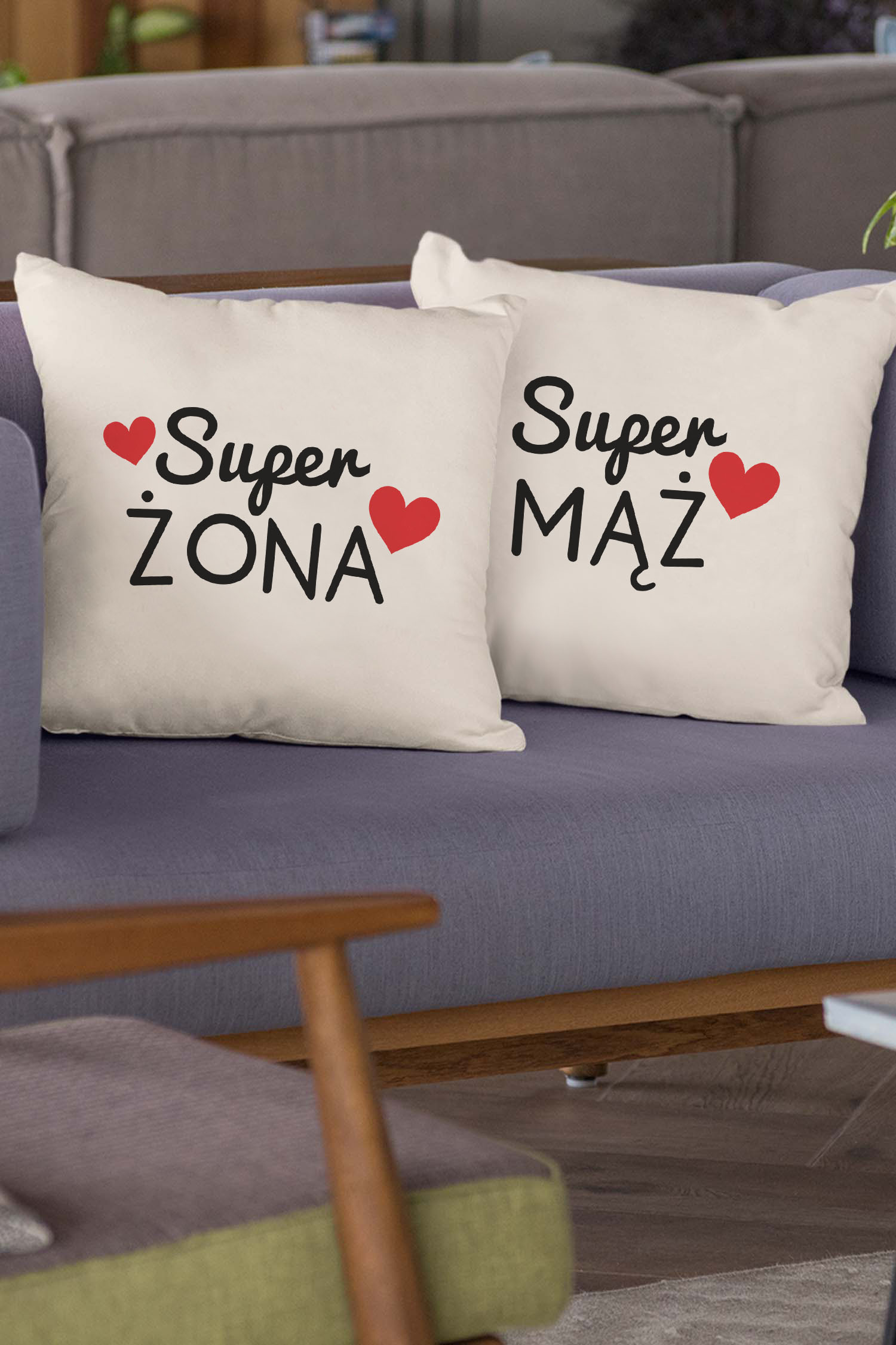 Komplet Poduszek Bawełnianych Canvas Super Żona Super Mąż