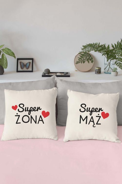 Komplet Poduszek Bawełnianych Canvas Super Żona Super Mąż