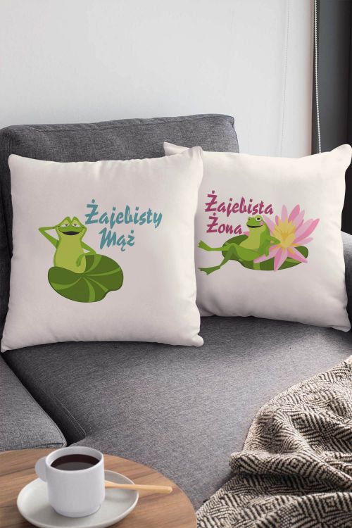 Komplet Poduszek Bawełnianych Canvas Żajebista Żona Żajebisty Mąż
