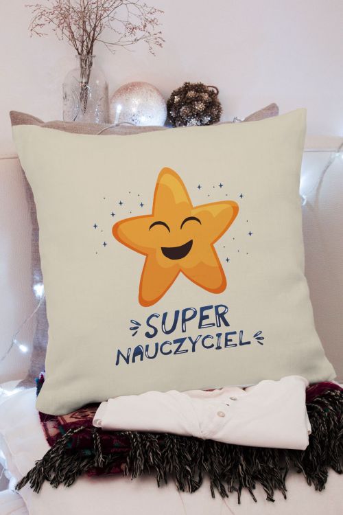 Poduszka Bawełniana Canvas Gwiazda Super Nauczyciel