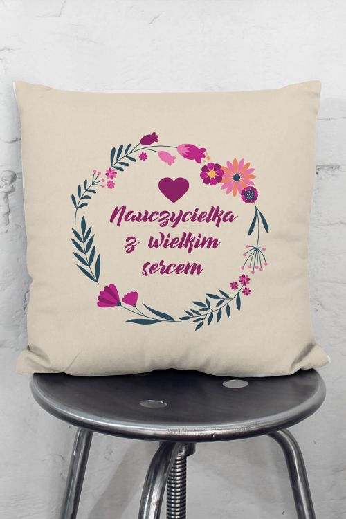 Poduszka Bawełniana Canvas Nauczycielka z Wielkim Sercem