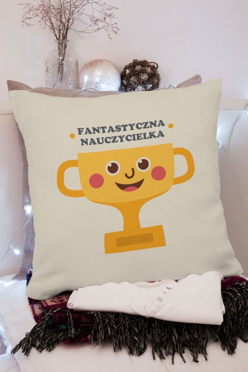 Poduszka Bawełniana Canvas Puchar Nauczycielka