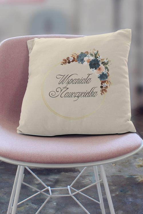 Poduszka Bawełniana Canvas Ramka Kwiaty Nauczycielka