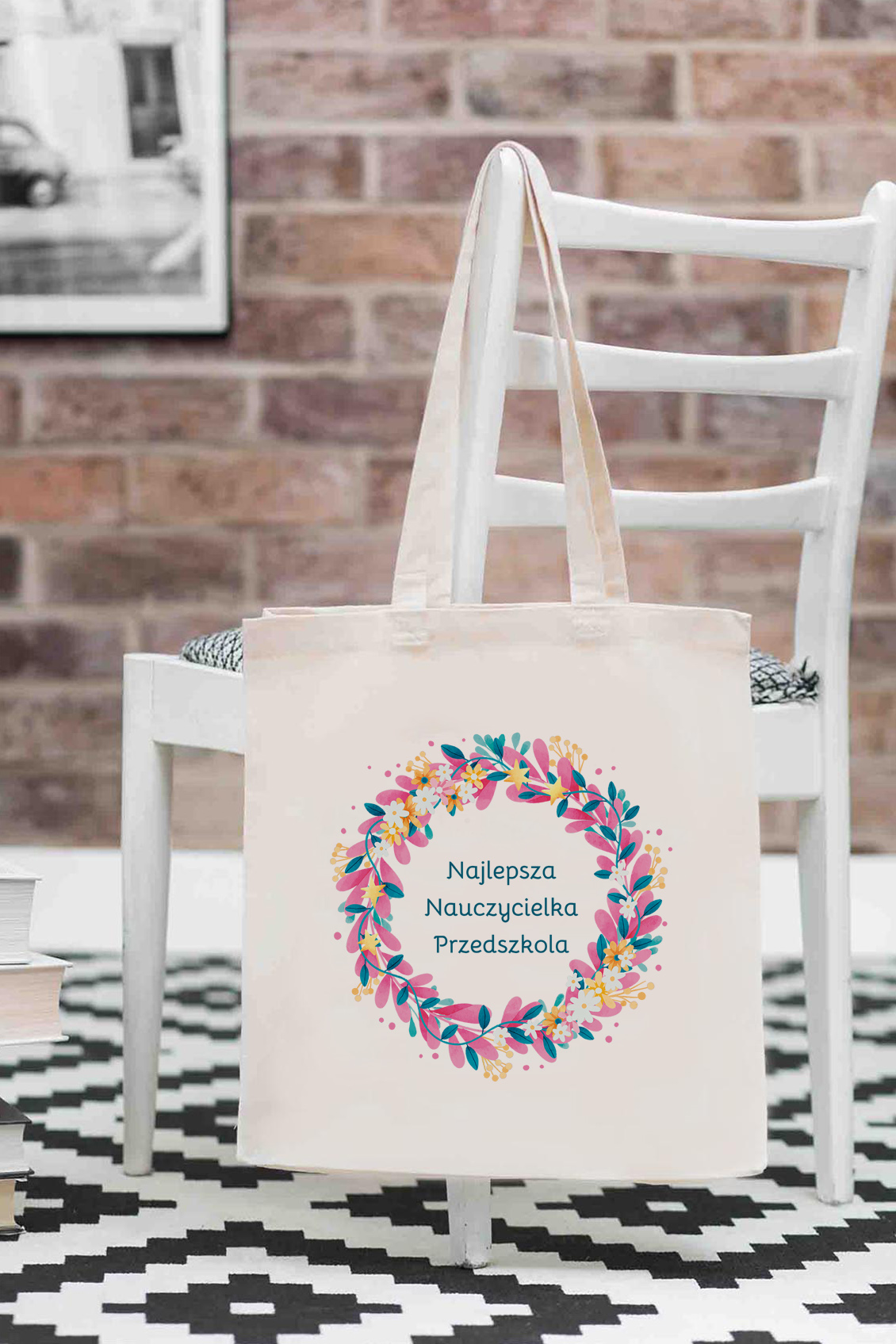 Zestaw Prezentowy Poduszka i Torba Eko Ecru Najlepsza Nauczycielka Przedszkola