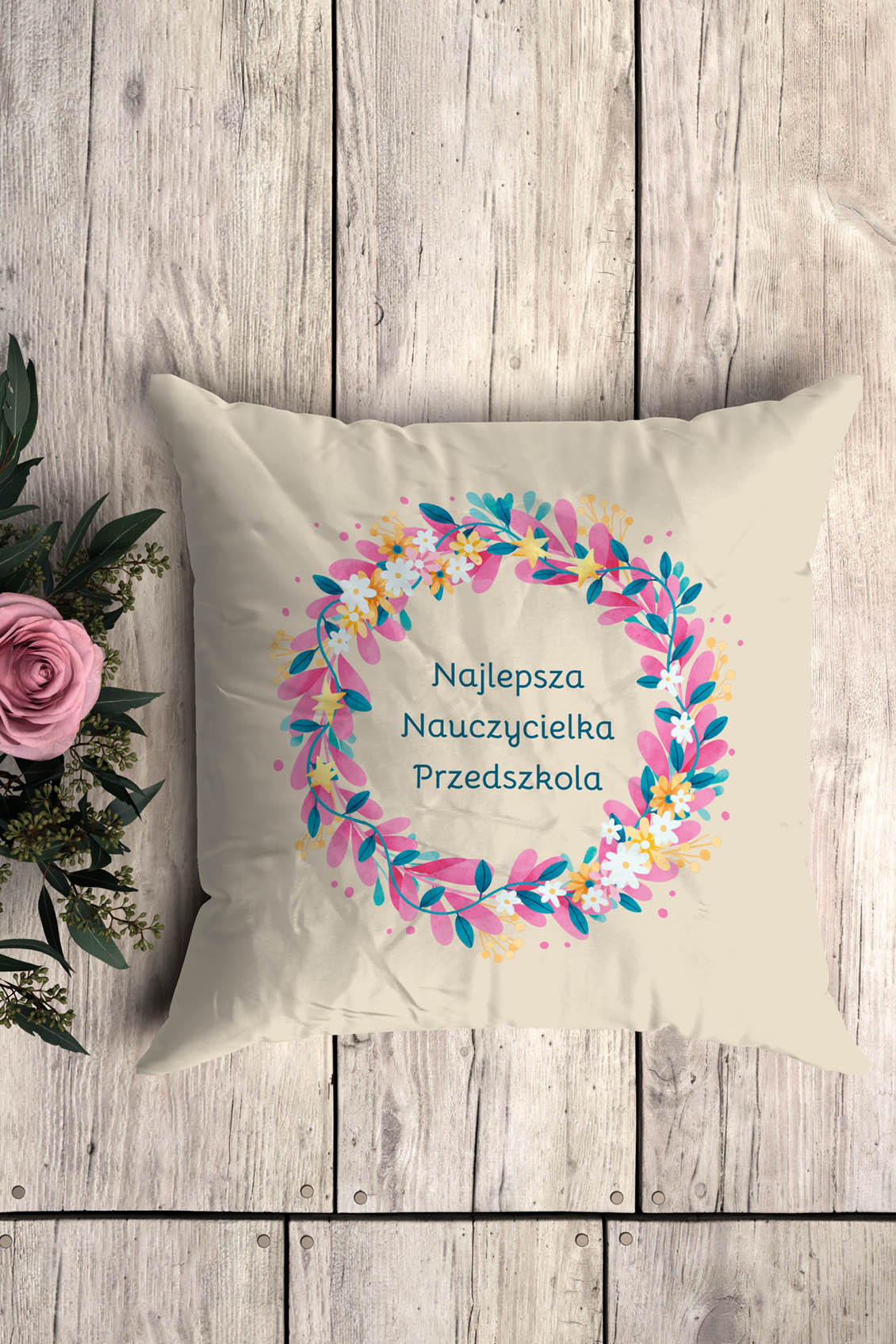 Zestaw Prezentowy Poduszka i Torba Eko Ecru Najlepsza Nauczycielka Przedszkola