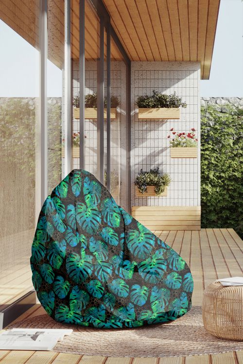 Puf Morska Zieleń Monstera