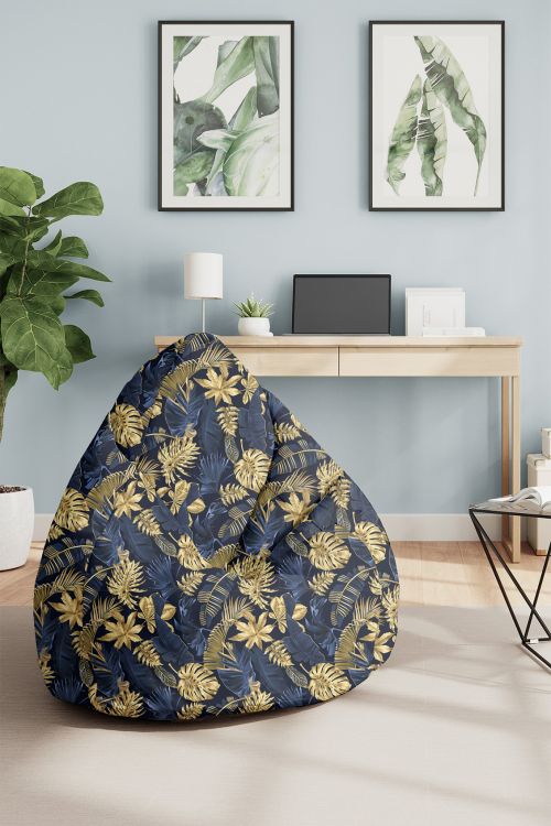 Puf Monstera Gold Navy Blue