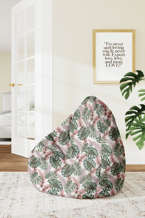 Puf Tropical Pink and Green Leaves