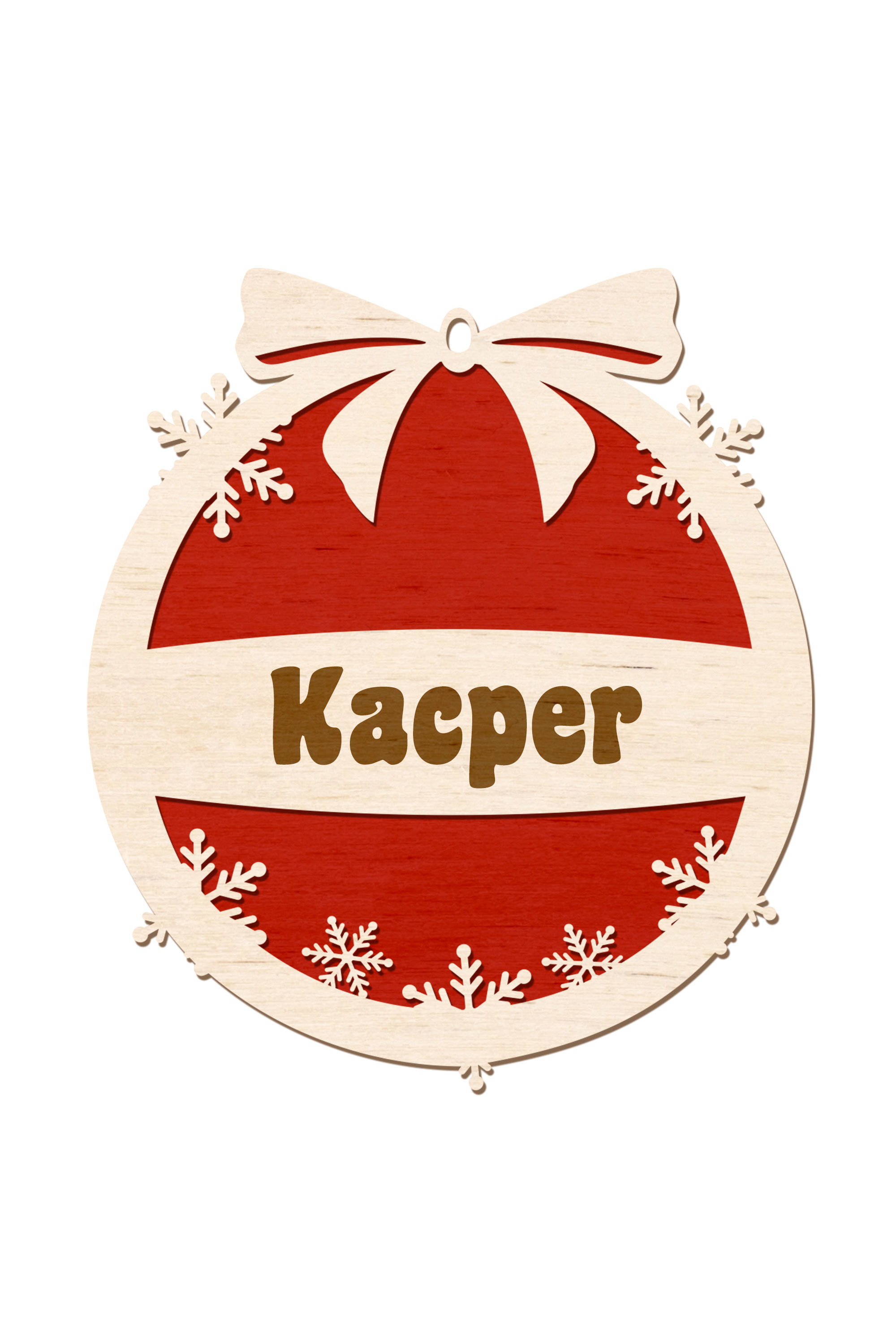 Czerwona Zawieszka ze sklejki Personalizacja Śnieżynka