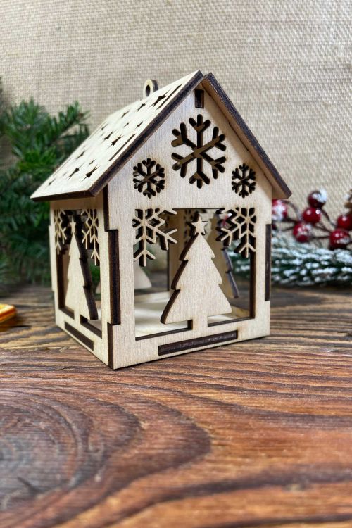 Ozdoba świąteczna Lampion Domek ze sklejki Choinka