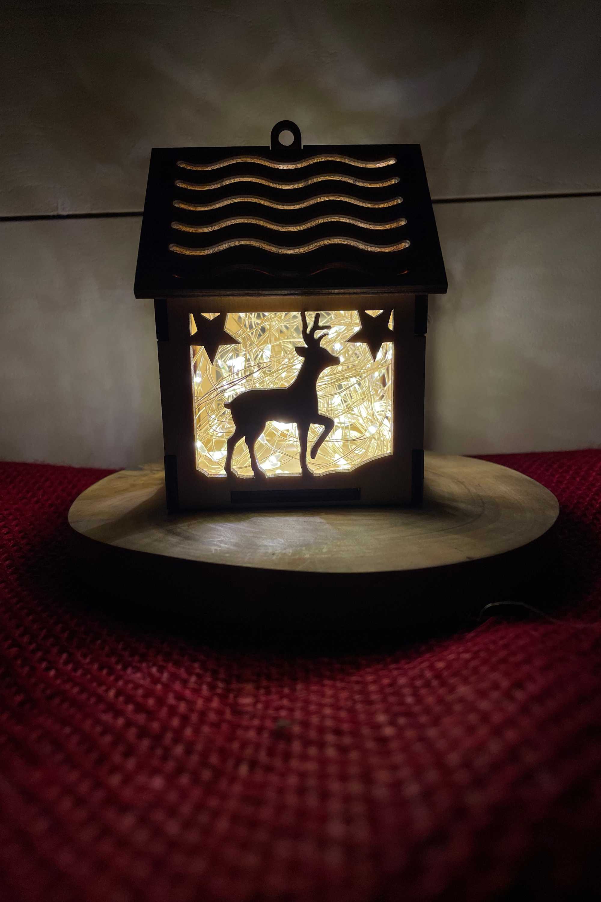 Ozdoba świąteczna Lampion Domek ze sklejki Renifer