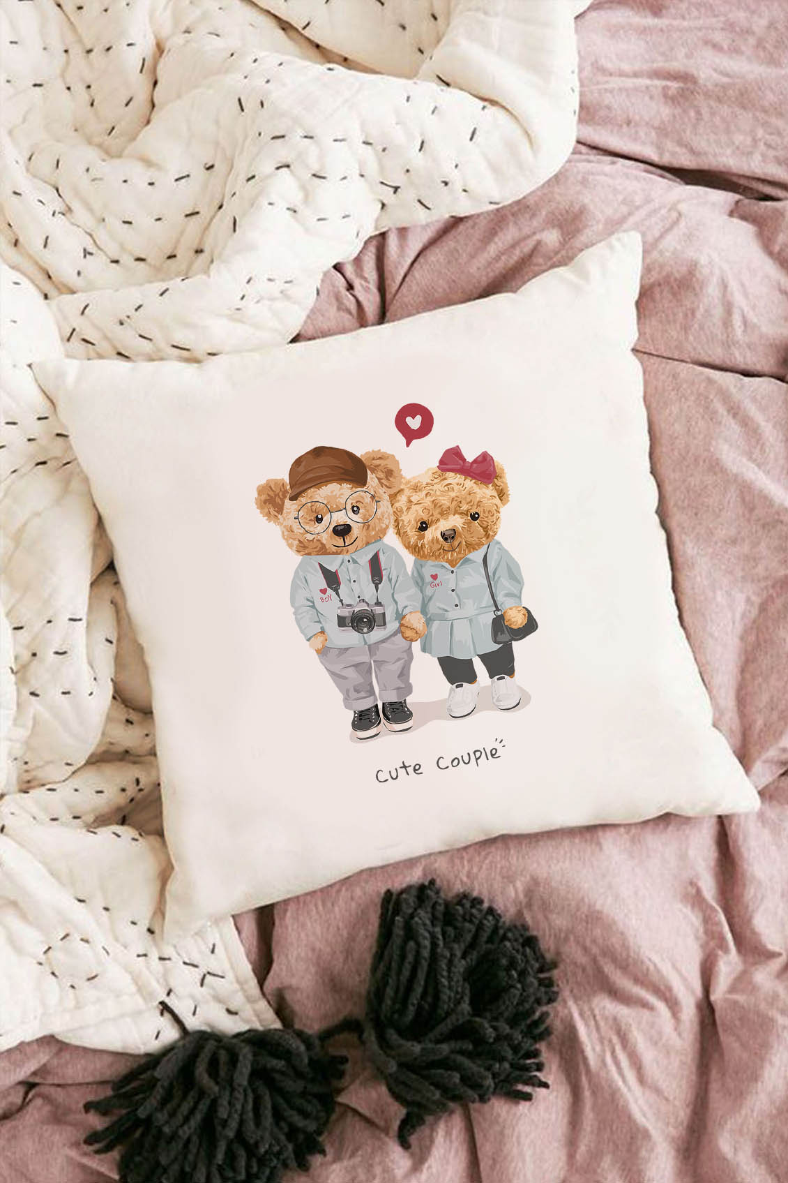 Poduszka Bawełniana Canvas Cute Couple