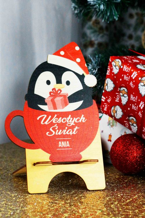 Podstawka pod Telefon Pingwinek Wesołych Świąt PERSONALIZACJA