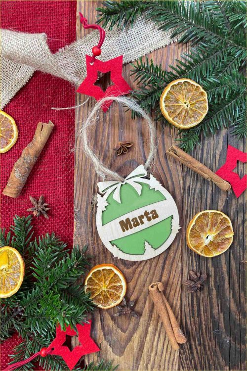 Zielona Zawieszka ze sklejki Personalizacja Choinka