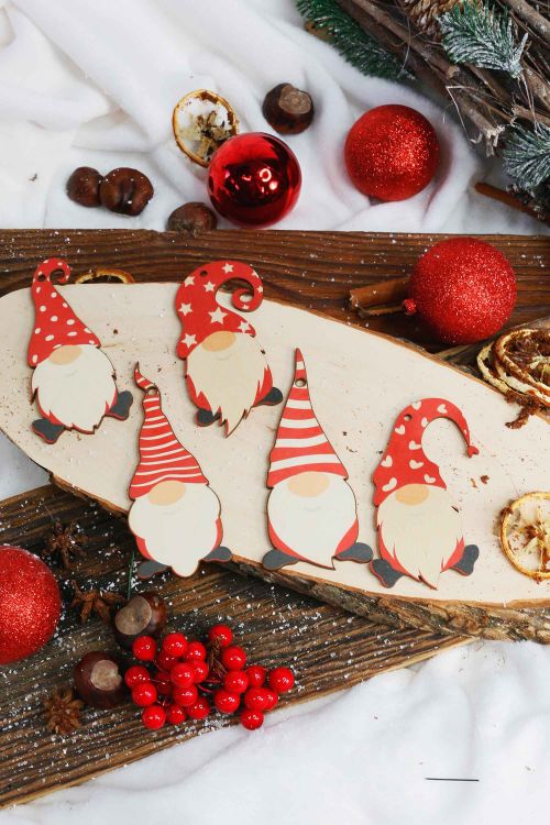 Zestaw 5 Zawieszek na Choinkę Gnomy