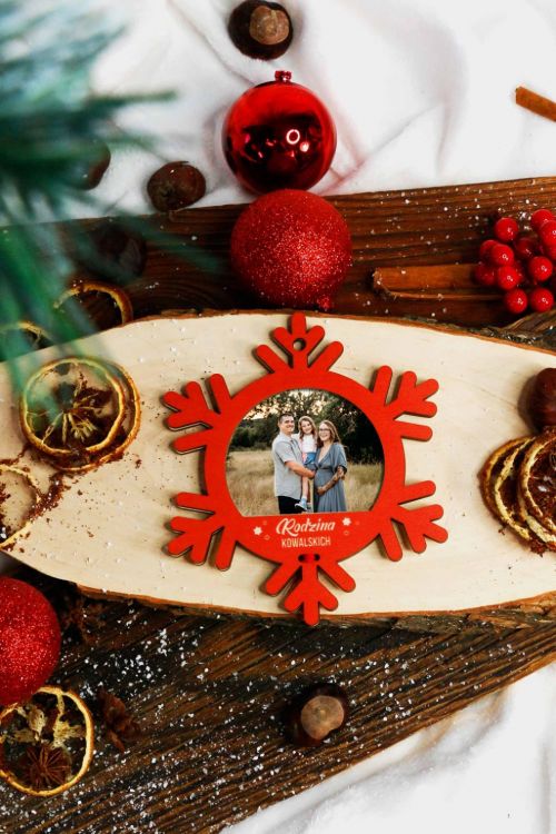 Zawieszka na Choinkę ze Zdjęciem Śnieżynka PERSONALIZACJA