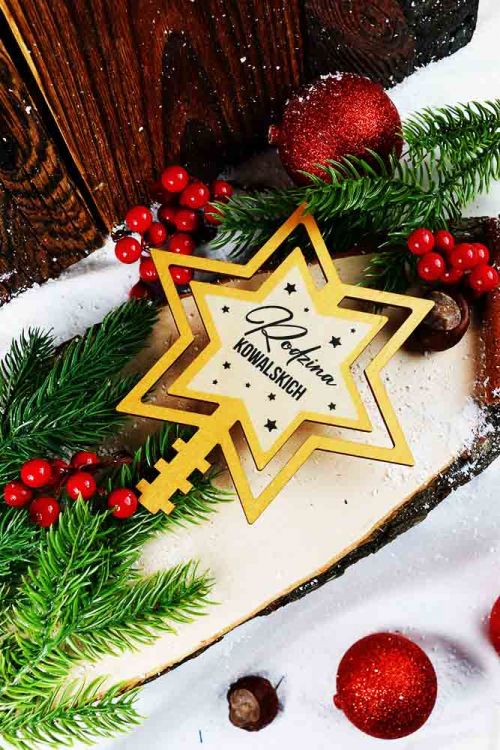 Żółta Gwiazda na Choinkę PERSONALIZACJA