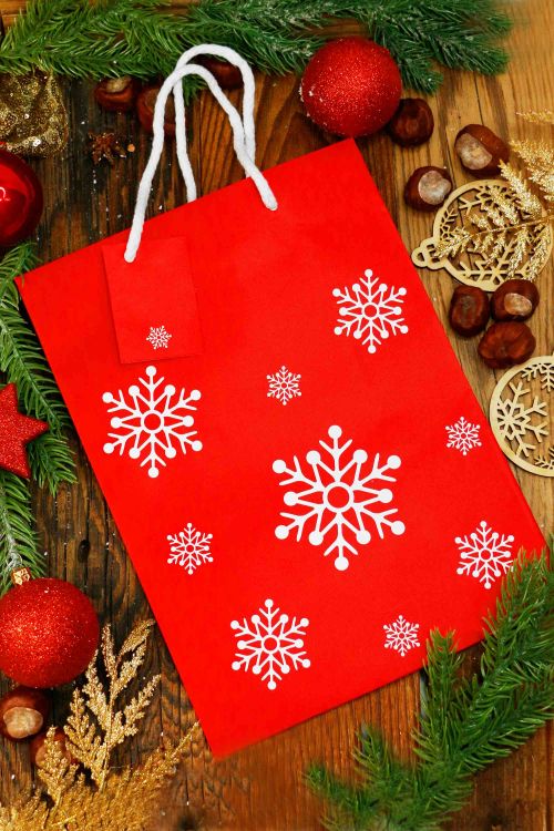 Czerwona Torba Prezentowa Śnieżynki