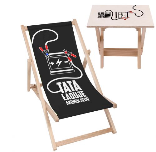 Zestaw Leżak i stolik Tata Ładuje akumulator Black