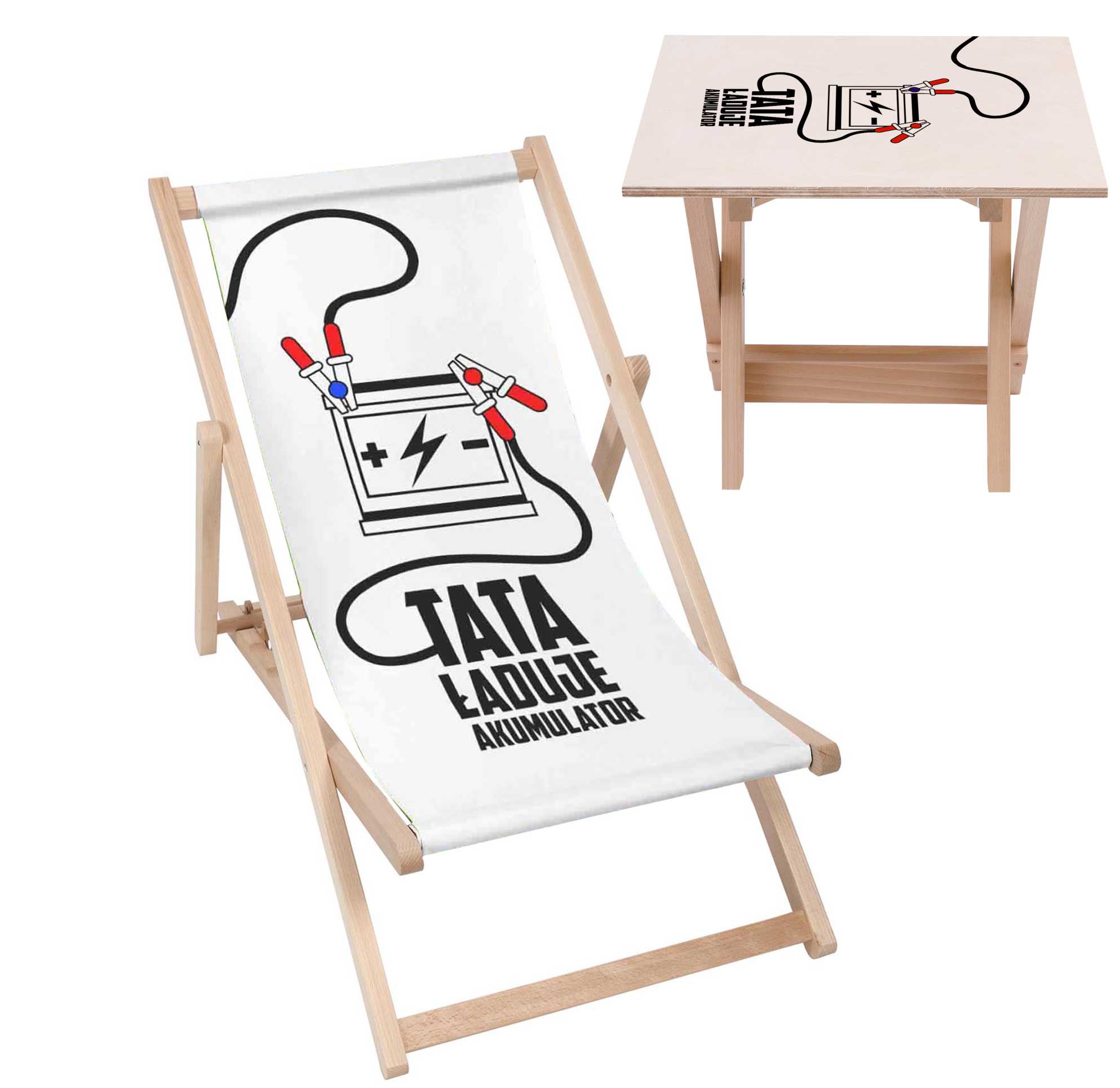 Zestaw Leżak i stolik Tata Ładuje akumulator White