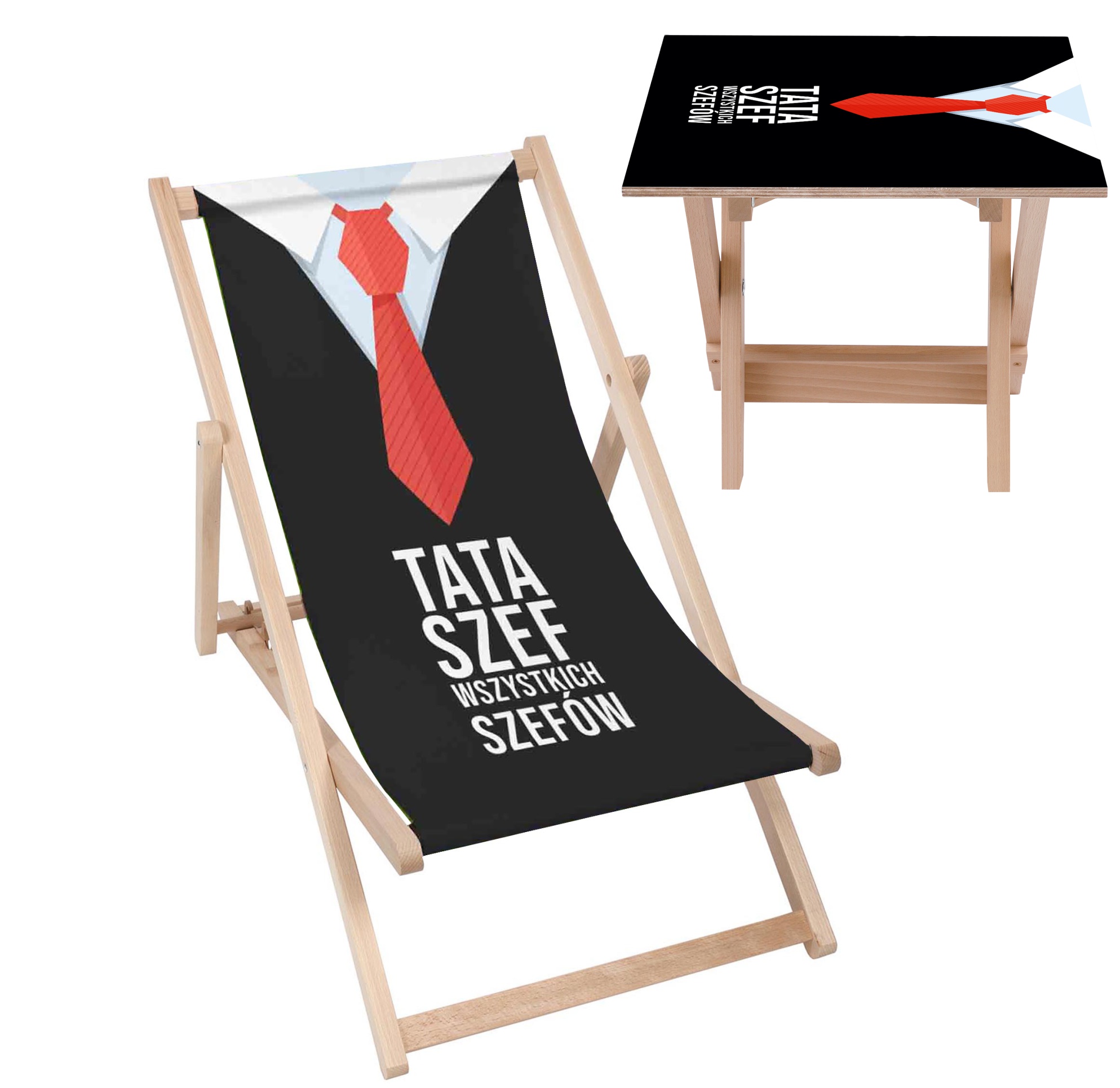 Zestaw Leżak i stolik Tata szef wszystkich Szefów
