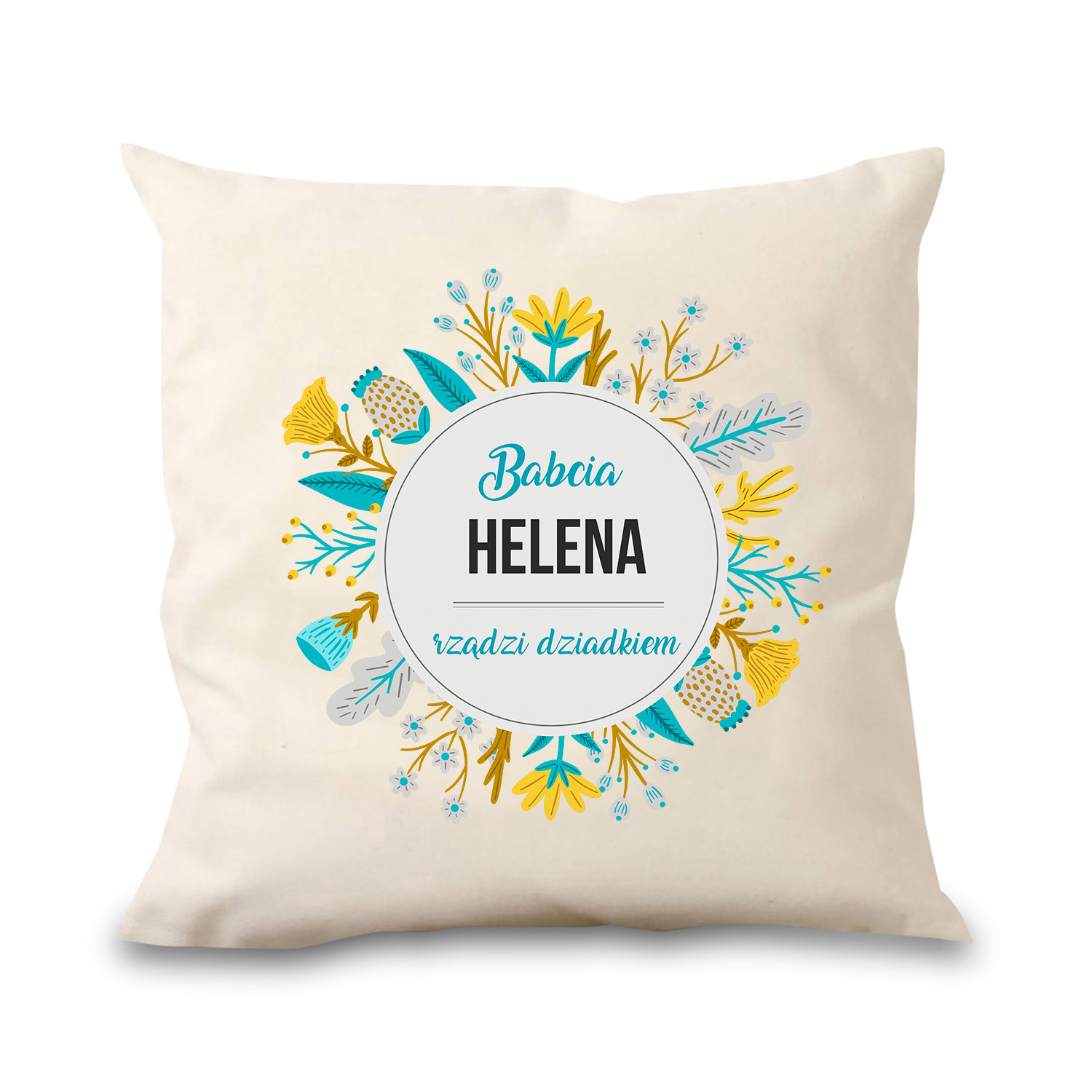 Poduszka bawełniana Canvas Babcia rządzi Dziadkiem PERSONALIZACJA