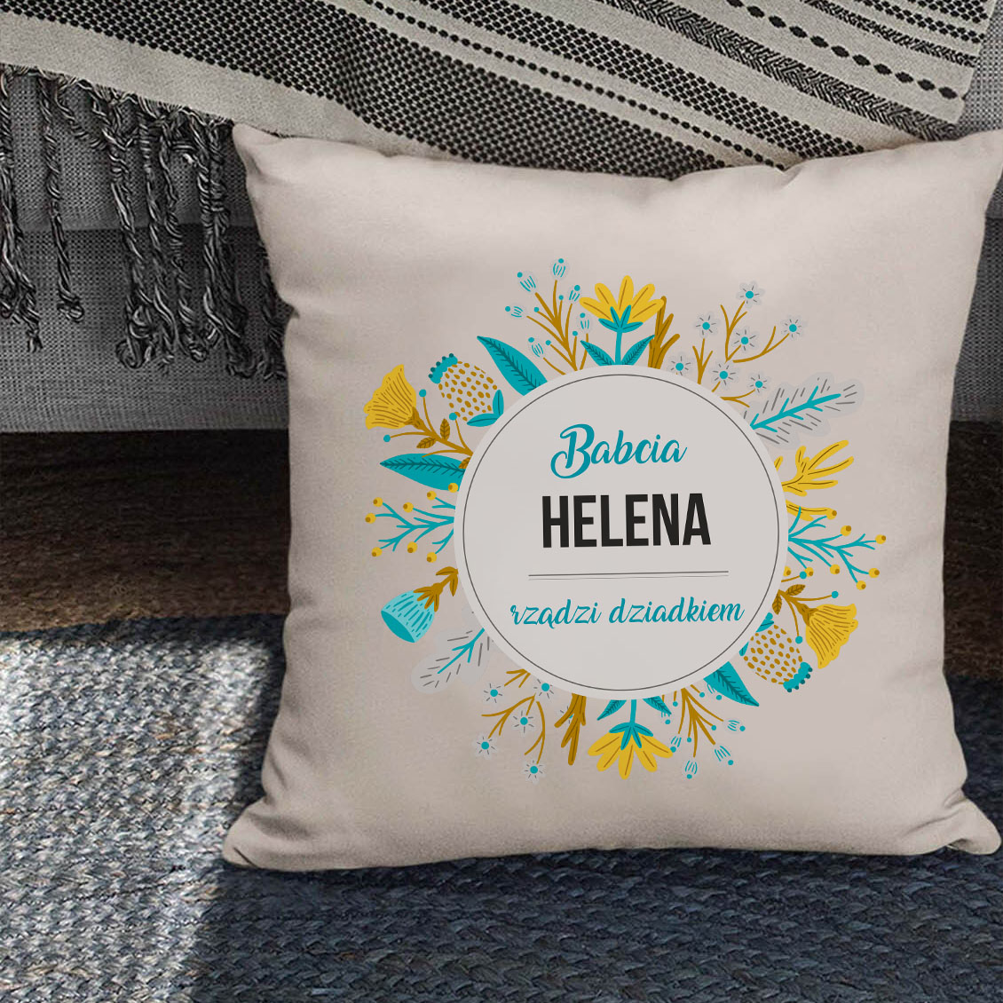 Poduszka bawełniana Canvas Babcia rządzi Dziadkiem PERSONALIZACJA