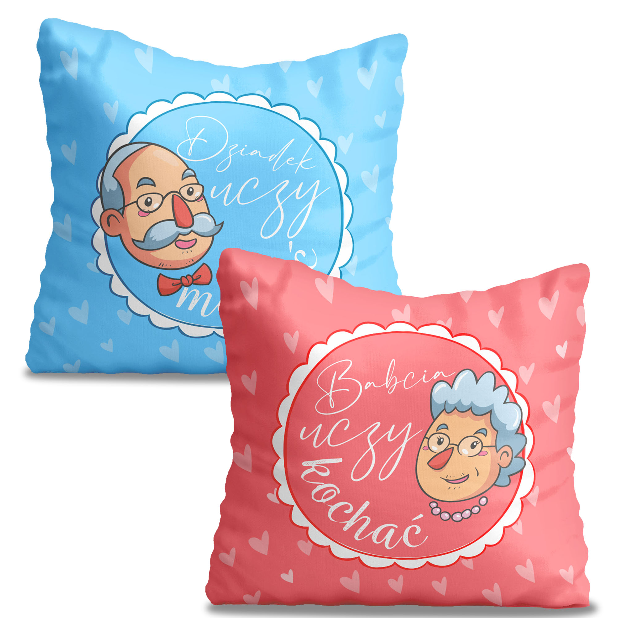 Komplet poduszek Babcia uczy Kochać, a Dziadek uczy Marzyć