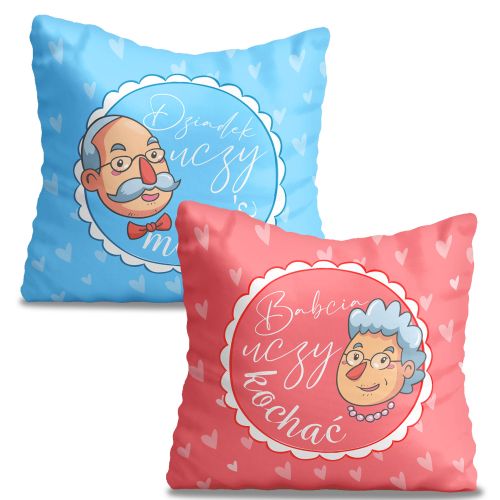 Komplet poduszek Babcia uczy Kochać, a Dziadek uczy Marzyć